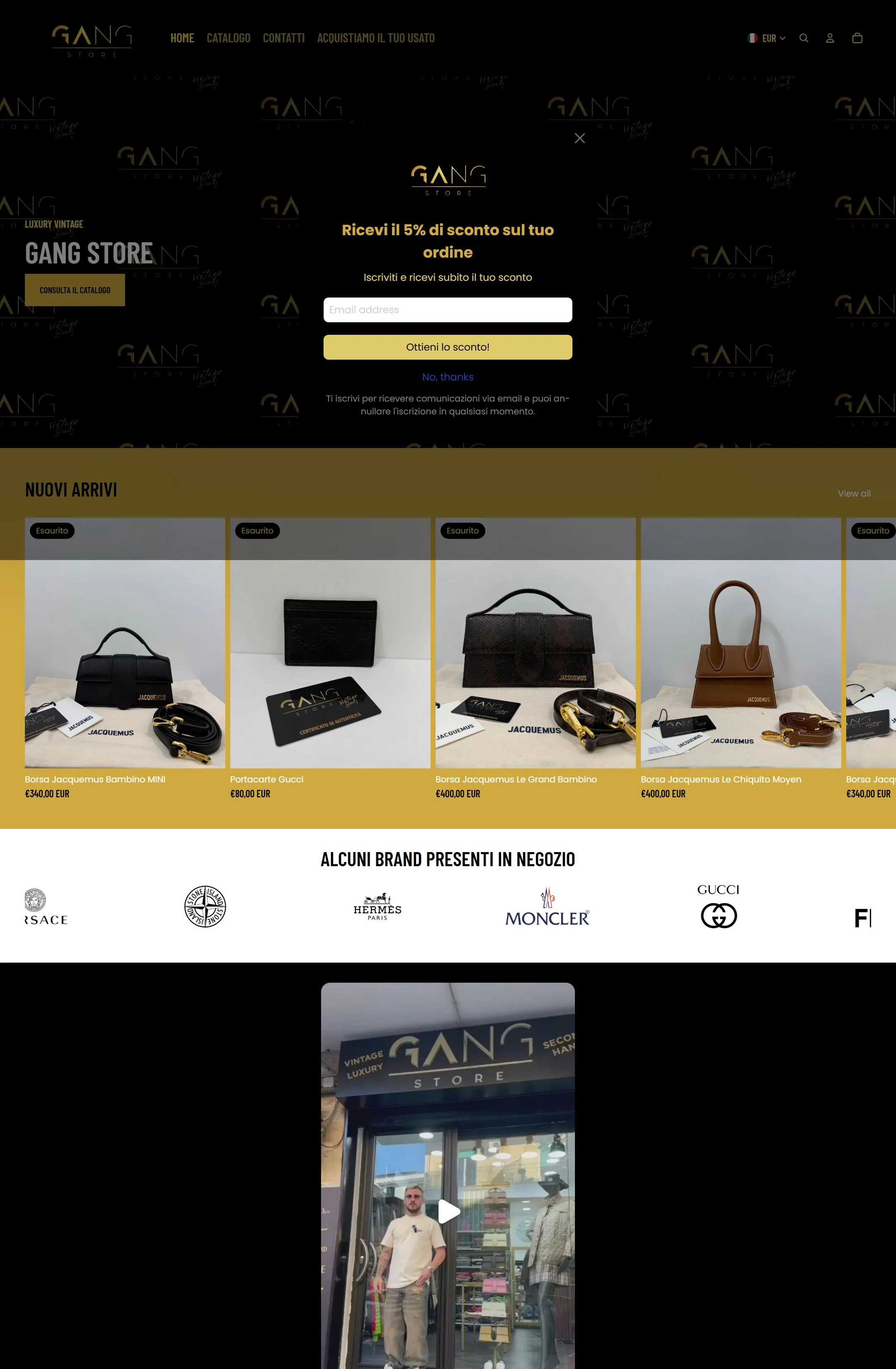Schermata del sito Gang Store
